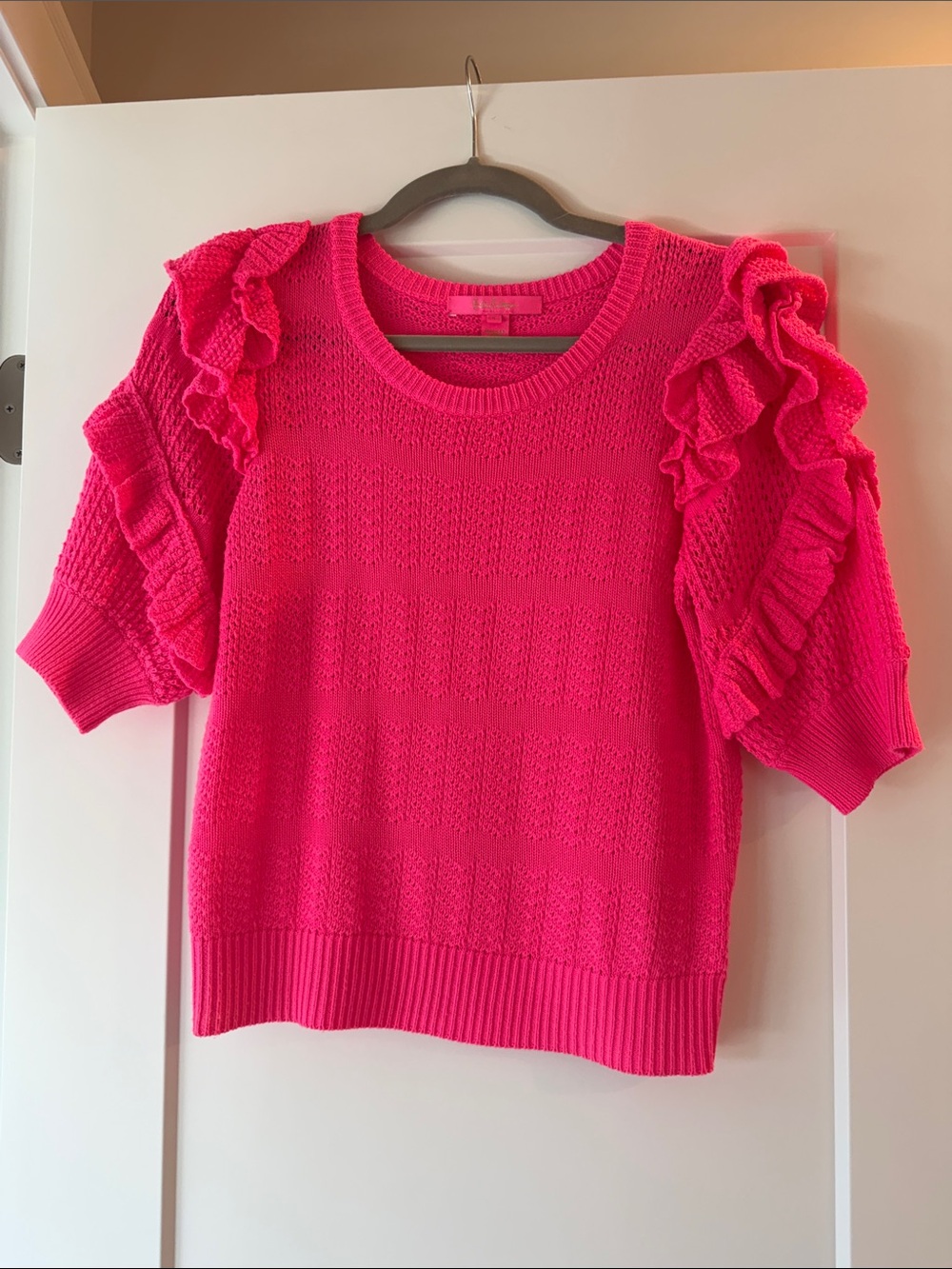 Bright Pink Ruffle Sleeve Knit Top